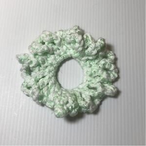 NWT Mint Green White Handmade Crocheted Hair Scrunchie